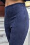 Suede Stretch Fabric Fabric High Waist Front and Back Stitched Isanyol Leggings Trousers (Jacket 30071)-Dark Blue - 8