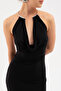 Women's Black Accessory Detail Low-Cut Long Dress - 5
