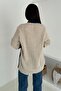 Beige Sleeves and Back Knitwear Jeans Denim Oversized Cardigan with Pockets Standard Size - 6
