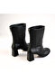 Black Leather Thick Heeled Women's Boots with Back Zipper - 4