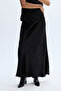 Women's Black Long Satin Skirt - 3