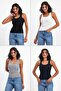 Women's Black-White-Grey-Navy Blue Corded Fabric Look Strap Thick 4-Piece Basic Undershirt Mtlcb92-4
