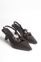 Bitter Brown Skin Matte Gold Buckle Heeled Women's Shoes Pointed Toe - 4
