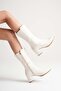 Women's Genuine Leather Stylish Heeled Boots - Cream - 2