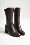 Women's Genuine Leather Stylish Heeled Boots - Brown - 4