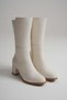 Women's Genuine Leather Stylish Heeled Boots - Cream - 4