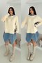 Women's Denim Detail Hooded Designer Knit Dress