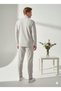 Unisex Corded Fabric Shirt Collar Zippered Pocket Elastic Waist Knitwear Bottom Top Set - 3
