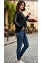 Güncüoğlu Round Necklace with Stone Print on the Front and Sleeves Sports Combed Cotton Blouse - 2