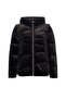 Women's Black Coat with Removable Zippered Hood and Sleeves, Matching Embroidered Logo and Pockets