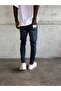 Navy Blue Washed Slimfit Jeans with Ripped Detail - 3