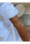 Clover and Flower Figured Zircon Stone Adjustable Open Gold Bracelet - 4