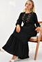 Women's Embroidered Long Hijab Dress Black 1164 - 2