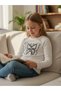 Girl's Corded Fabric Beaded Butterfly Detailed Long Sleeve T-Shirt - 3