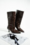 Serpo Women's Short Heeled Boots Brown Crocodile - 4