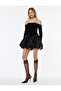 Off-The-Shoulder Long Sleeve Velvet Mini Balloon Dress - 3