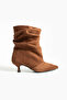 Nero Women's Gusseted Short Heeled Boots Tan Suede