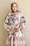 Women's Patterned Long Hijab Dress 1319 - Brown - 2