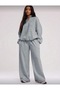 Gray Wide Leg and Mock Neck Sweatshirt Tracksuit Set