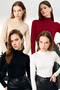 Women's Cream Burgundy Black White 4-Piece Half Turtleneck Basic Bodysuit