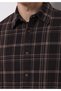 Comfort Fit Shirt Neck Plaid Men's Brown Long Sleeve Shirt - 4
