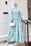 Women's Patterned Long Hijab Dress 1319 - Green - 5