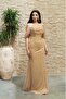 Gold Off Shoulder Sequin Strapless Evening Dress - 2