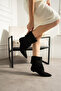 Olivia Women's Bellows Short Heeled Boots Black Suede - 6