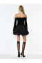 Off-The-Shoulder Long Sleeve Velvet Mini Balloon Dress - 4