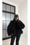 Black Fringed Long Fur Coat Jacket - 7055 - 2