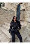 Women's Fur Collar Belted Leather Jacket Premium Quality Black