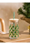 Lcw Home Green Christmas Themed Glass Cup with Straw 450 ml