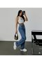 Ponny Stretch Fabric Casual Women's Blue Super High Waist Loose Leg Denim Jeans