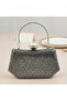 Platinum Color Stone Chain Detailed Chain Handle Women's Evening Dress Bag Wedding Engagement Graduation - 3