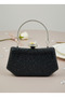 Black Color Stone Chain Detailed Chain Handle Women's Evening Dress Bag - 3