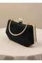 Black Color Stone Chain Detailed Chain Handle Women's Evening Dress Bag Wedding Engagement Graduation - 5