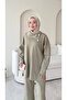 Women's Stone Shawl Collar Double Scuba Suit M7083 - Green - 5