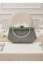 Platinum Color Stone Chain Detailed Chain Handle Women's Evening Dress Bag Wedding Engagement Graduation - 6