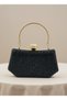 Black Color Stone Chain Detailed Chain Handle Women's Evening Dress Bag Wedding Engagement Graduation - 3