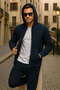 Men's Winter Hooded Navy Blue Zippered Oversized Sweat - 4