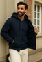 Men's Winter Navy Blue Oversized Long Cardigan Sweatshirt - 4