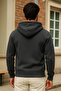 Men's Winter Anthracite Oversized Long Cardigan Sweatshirt - 5