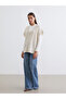 Ecru V-Neck Self-Patterned Oversized Women's Knitwear Sweater - 2