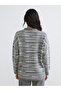 Gray Crew Neck Striped Oversized Women's Knitwear Sweater from Plus-Store - 4