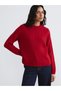 Alita City Lcw Modest Red Oval Neck Self-Patterned Women's Knitwear Sweater