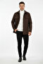 Men's Dark Brown Slim Fit Pockets Covered Snap Fasteners Thin Cashmere Jacket Coat 2500559 - 2