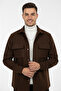 Men's Dark Brown Slim Fit Pockets Covered Snap Fasteners Thin Cashmere Jacket Coat 2500559