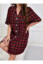 Women's Plus Size Checked Button Up Short Sleeve Knee Length Shirt Nightdress
