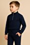 Unisex Half-Zipper, Half-Zipper 3 Thread Thick Winter Tracksuit Set Dark Blue - 3