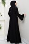 Belted Floral Stone-Embellished Black Ferace HM2853 - 4